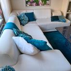Grote witte hoekbank van leatherlook, goed onderhouden, Overige materialen, 150 tot 200 cm, Hoekbank, Ophalen of Verzenden