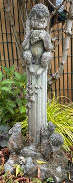 Vintage stenen tuinbeeld Pan beeld met dieren., Tuin en Terras, Ophalen, Gebruikt, Steen, Mensenbeeld