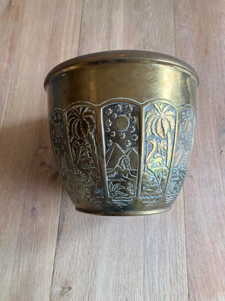 Antieke messing bloempot, diameter 21 cm., Antiek en Kunst, Antiek | Koper en Brons, Ophalen of Verzenden