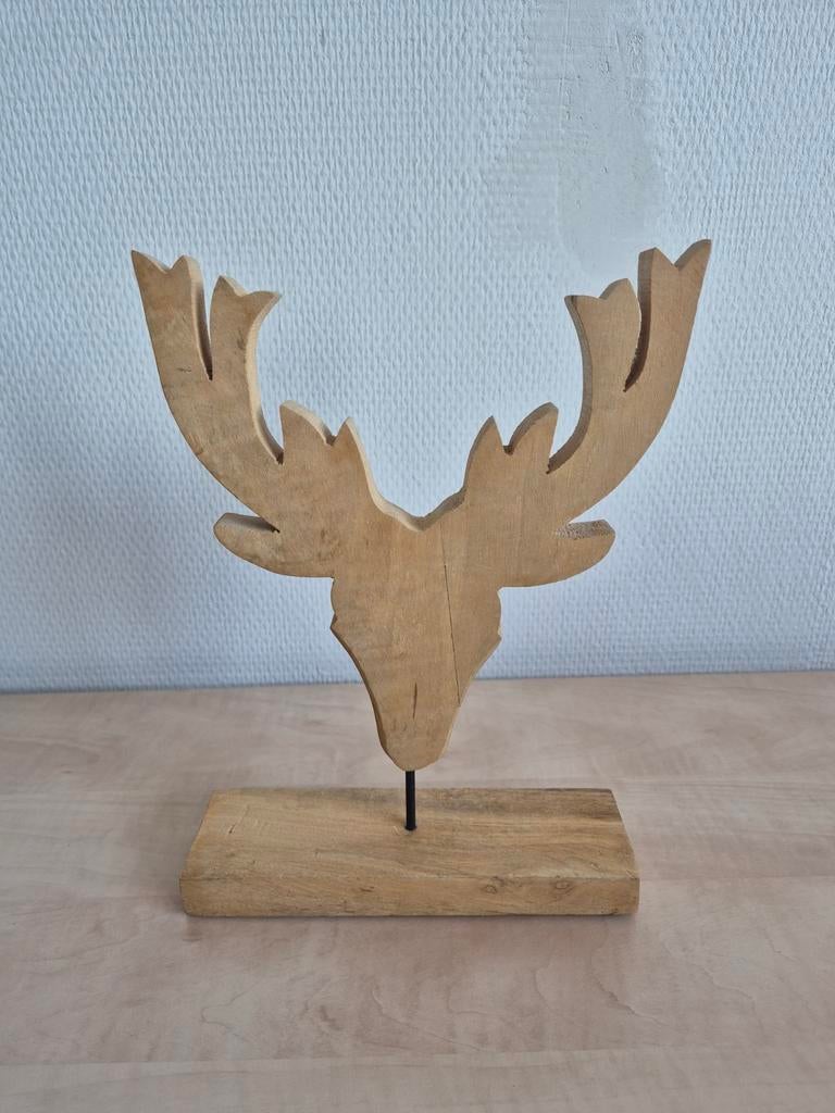 Houten hertvormig beeld, Tuin en Terras, Tuinbeelden, Ophalen, Gebruikt, Hout, Dierenbeeld