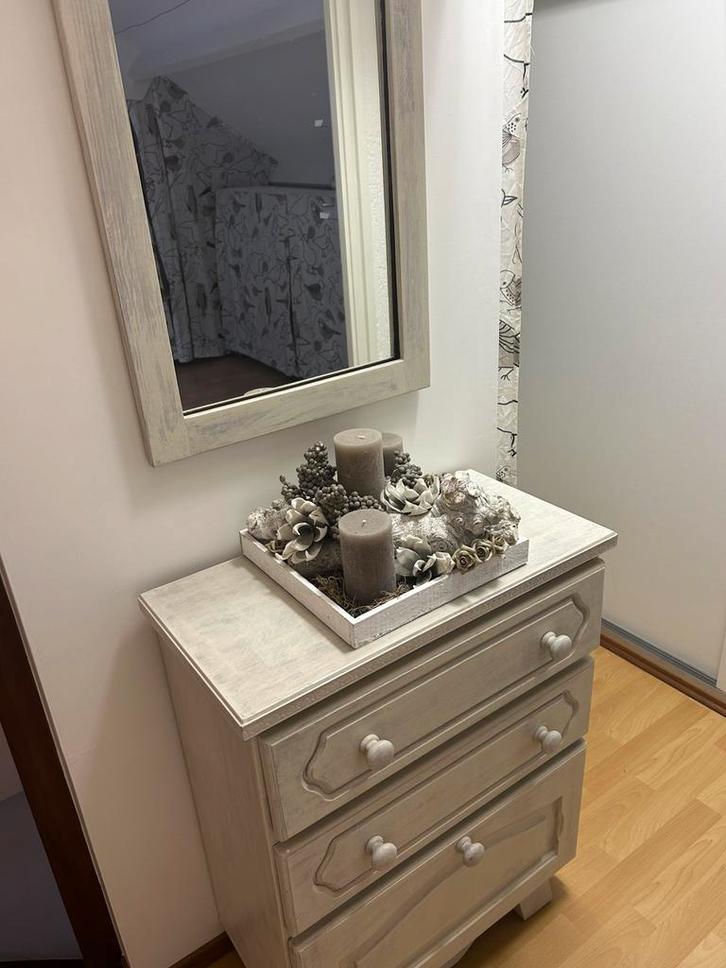 Prachtige wit gewassen eiken set kastje en spiegel, Huis en Inrichting, Woonaccessoires | Spiegels, Gebruikt, 50 tot 75 cm, Minder dan 100 cm