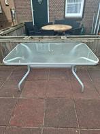 Glazen tuintafel met metalen onderstel - 152x97x73.5 cm, Tuin en Terras, Tuintafels, Ophalen, Gebruikt, Rechthoekig, Metaal