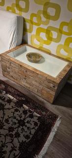 Handgeknoopte tafel met glazen blad, Huis en Inrichting, Tafels | Salontafels, Ophalen, Gebruikt, 100 tot 150 cm, Glas