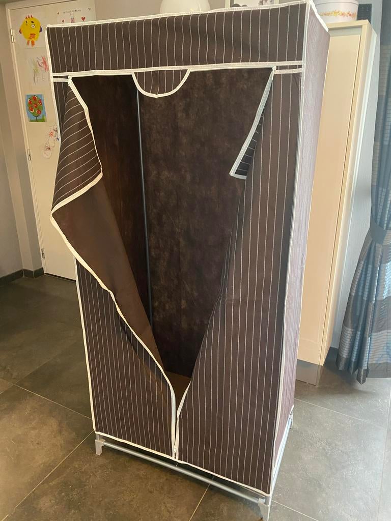 Nieuwe Textiel Kledingkast - Bruin Gestreept (75x50x160cm), Overige materialen, Nieuw, 150 tot 200 cm, 25 tot 50 cm