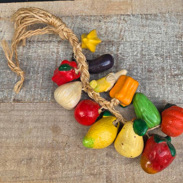 Brocante Barbotine Aardewerk Fruit en Groente Vlaskoord, Antiek en Kunst, Antiek | Keramiek en Aardewerk, Ophalen of Verzenden