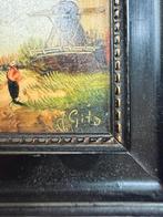 Mini schilderijtje Hollands landschap – gesigneerd Gito, Ophalen of Verzenden