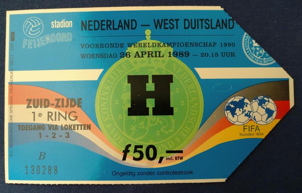 Nederland - West Duitsland wedstrijd ticket kwalificatie., Verzenden, Gebruikt, Overige typen