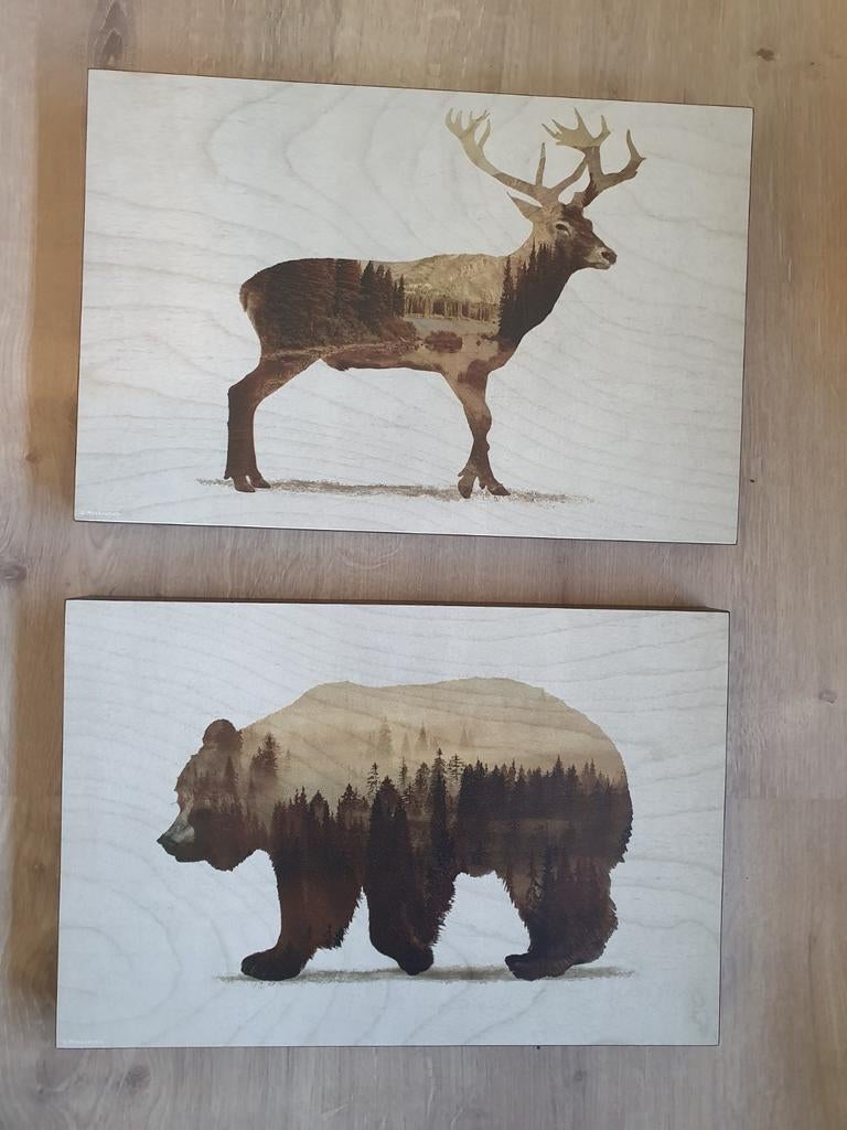 2 schilderijtjes op houten blok, Ikea, Ophalen of Verzenden, Minder dan 50 cm, Schilderij, Minder dan 50 cm