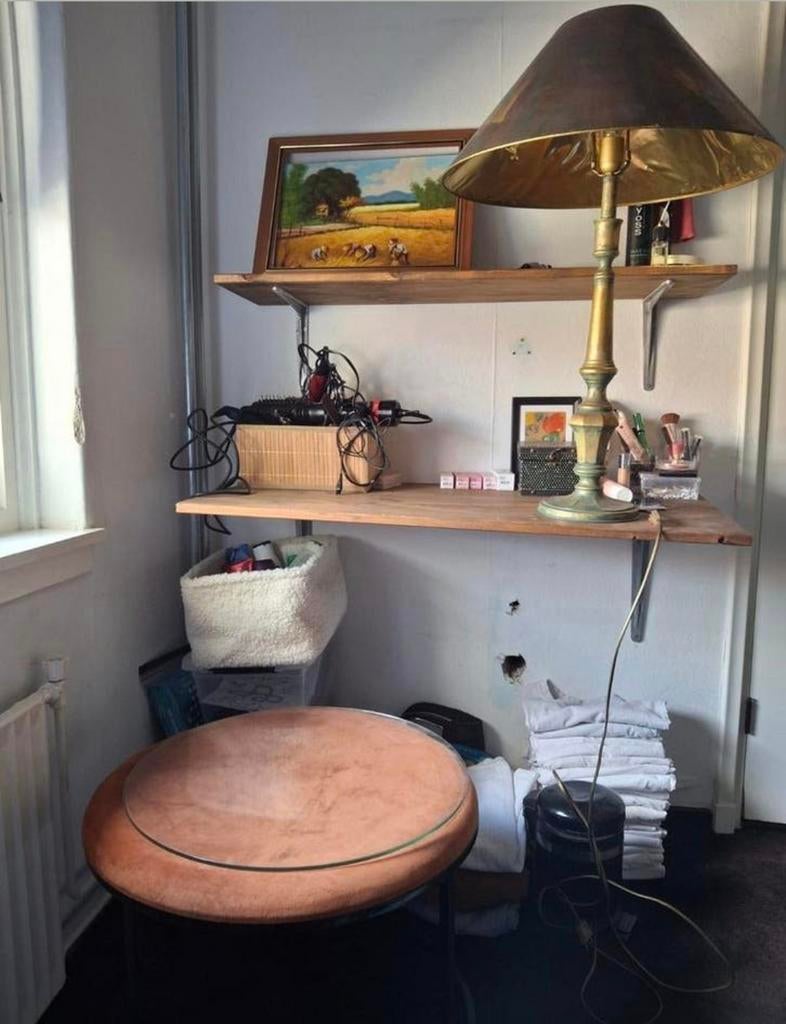 Set antiek schilderij gesigneerd tafel jaar oud 3 mnd  lamp, Ophalen of Verzenden, Zo goed als nieuw