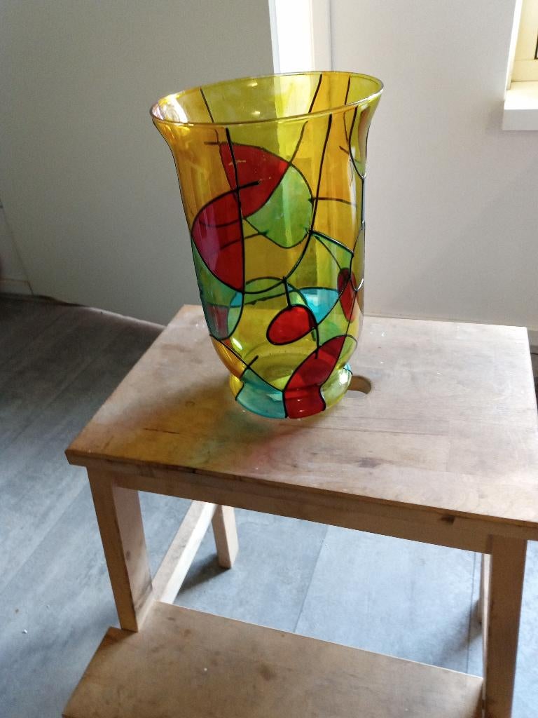 glazen vaas met "Tiffany" effect, Gebruikt, Overige kleuren, Ophalen of Verzenden, Glas