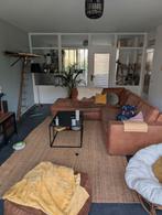 Cognac kleurige leren hoekbank, Ophalen, Gebruikt, Vierpersoons of meer