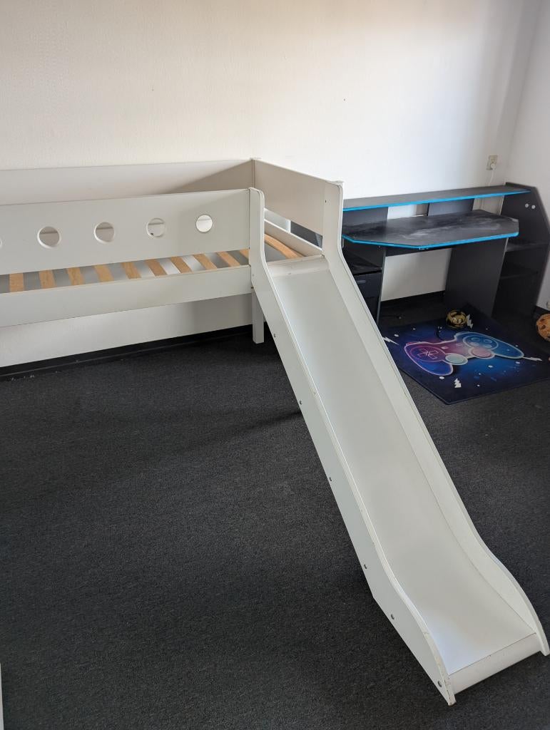 Halfhoogslaper met glijbaan – wit – meegroeibed kinderbed, Ophalen, Gebruikt, Halfhoogslaper