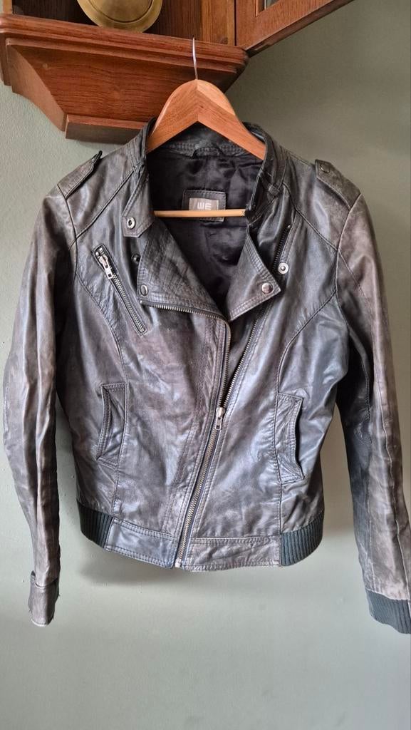 WE grijs echt leren bikerjack mt 40/ 42 mooie staat, Kleding | Dames, WE, Maat 42/44 (L), Ophalen of Verzenden, Grijs