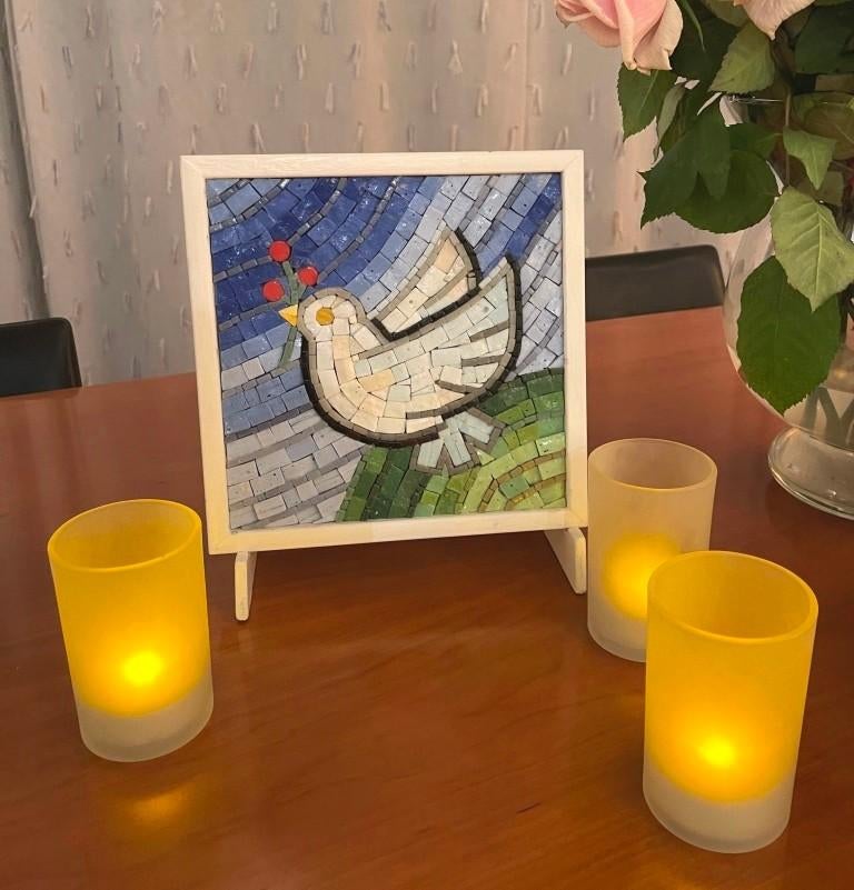 Klein Vredesduifje, van Smalti glas van Orsoni, Venetie, Overige typen, Glas, Ophalen of Verzenden, Handgemaakt