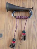 Antieke Jachthoorn met Regiment Embleem en Kwasten, Muziek en Instrumenten, Blaasinstrumenten | Overige, Ophalen, Gebruikt, Koperblazer