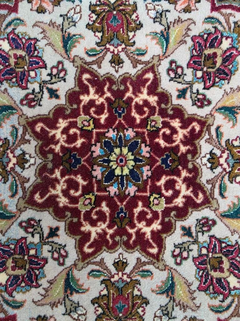 Handgeknoopt Perzisch wol Tabriz tapijt rond blue 50x50cm, Crème, 50 tot 100 cm, Perzisch, Klassiek, Oosters, Zo goed als nieuw