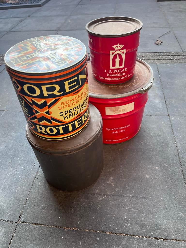 Vintage Blikken: Specerijen, Speculaaskruiden & Kaneel, Verzamelen, Blikken, Ophalen of Verzenden, Gebruikt, Overige, Overige merken