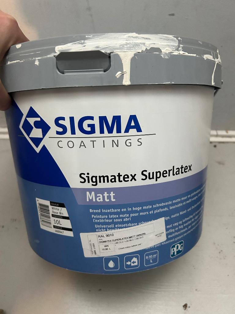 Sigma Sigmatex Mat Muurverf Ral9010, Ophalen, 5 tot 10 liter, Wit, Nieuw