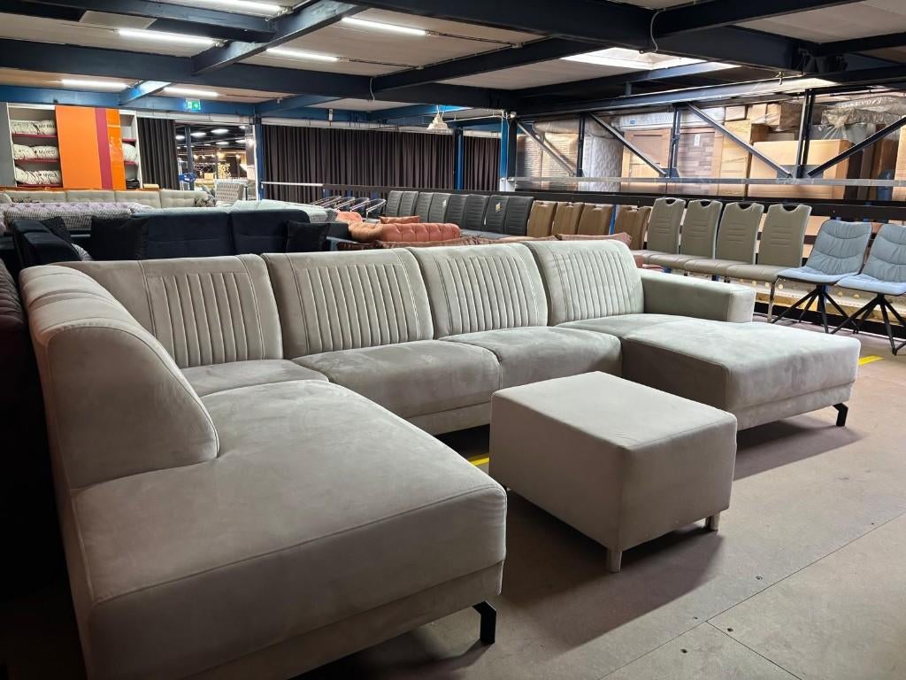 Grote U-Hoekbank met Ottoman & Lounge + Poef, Ophalen of Verzenden, Rechthoekig, 125 cm of meer, 125 cm of meer