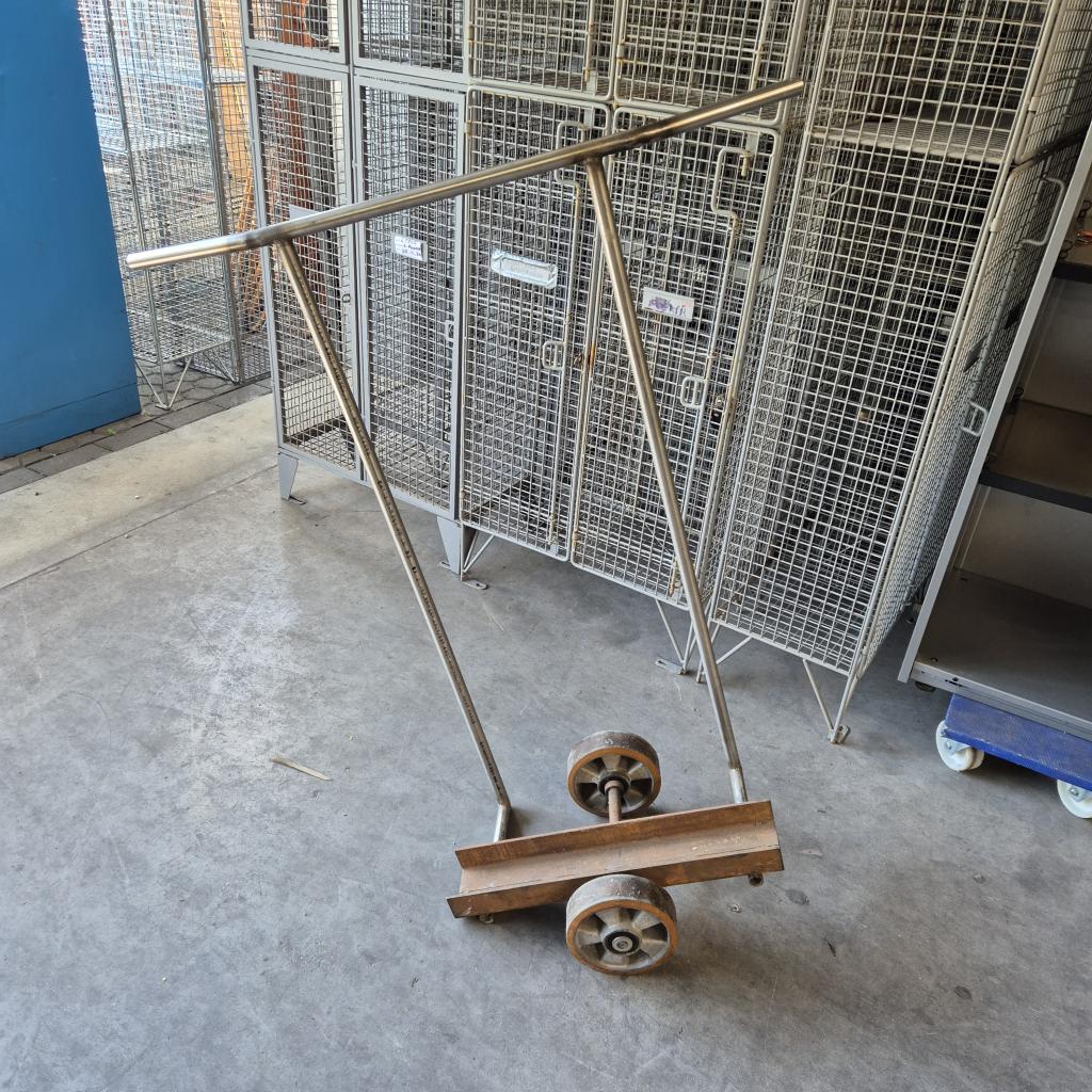 Zware platenwagen met 160 mm wielen en RVS stang - 109x88x3, Doe-het-zelf en Verbouw, Transportwagens, Niet ingevuld, Gebruikt