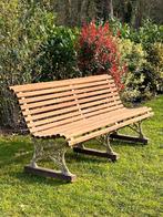 Klassieke houten tuinbank 180 cm met gietijzeren poten, Ophalen, Zo goed als nieuw, Teakhout