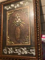 Handgemaakt Antiek Aluminium Schilderij met Bloemen, Ophalen of Verzenden