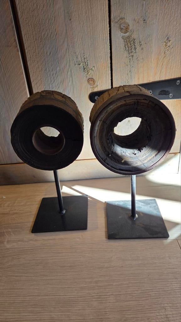 Decoratieve houten wiel katrol op standaard, Huis en Inrichting, Woonaccessoires | Overige, Ophalen, Zo goed als nieuw