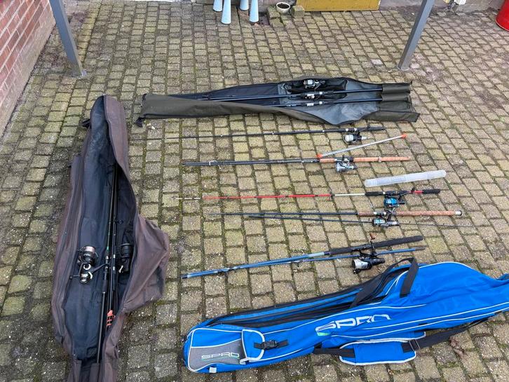 Complete visuitrusting: Werphengels, foudralen, leefnet, sta, Watersport en Boten, Hengelsport | Algemeen, Gebruikt, Complete hengel