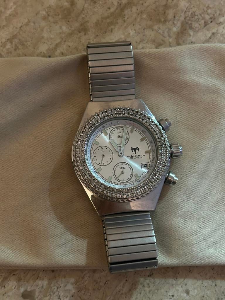 Vintage Technomarine Horloge met Echte Diamanten, Ophalen of Verzenden, Zo goed als nieuw, Leer, Overige merken