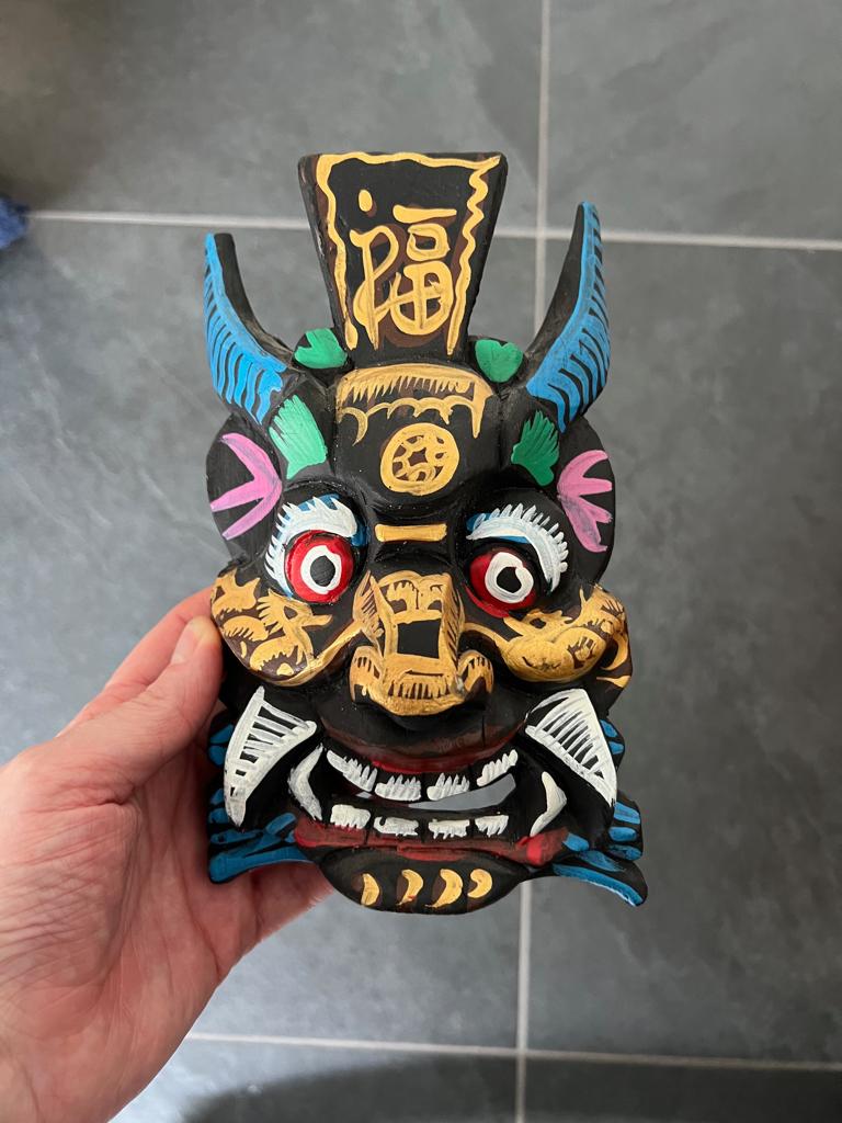 Chinees krijger houtsnijwerk masker handbeschilderd chinese, Overige onderwerpen, Handgemaakt, 20 - 50 cm, Hout
