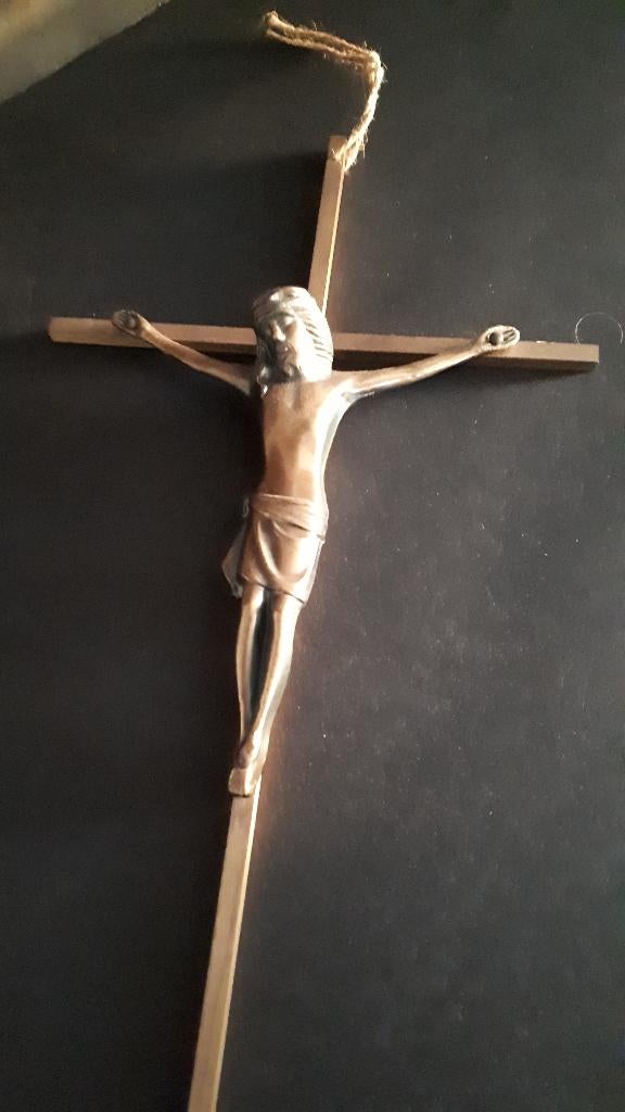 Crucifix, kruisbeeld met corpus van koper, Verzamelen, Ophalen of Verzenden, Gebruikt, Overige typen, Christendom | Katholiek