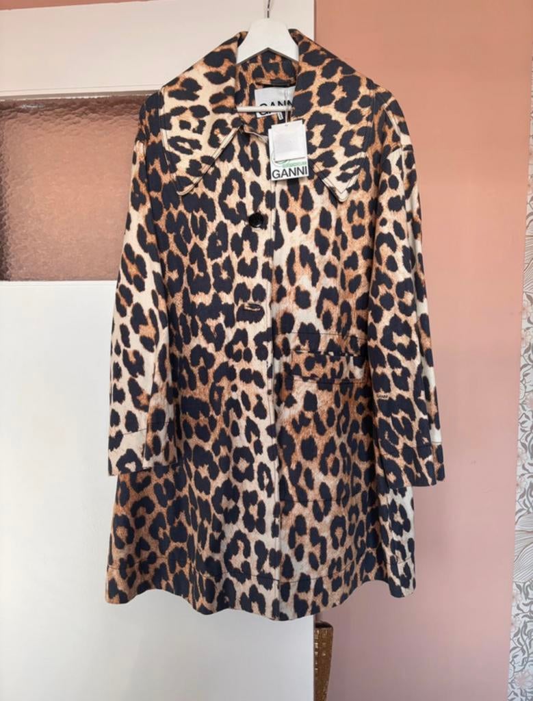 Ganni leopard mantel, Kleding | Dames, Jassen | Zomer, Nieuw, Maat 38/40 (M), Bruin, Ophalen of Verzenden
