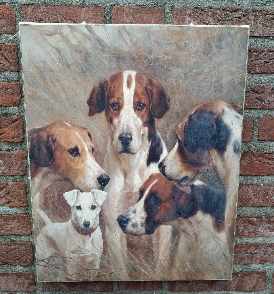 prachtig hondengezelschap, Antiek en Kunst, Kunst | Schilderijen | Klassiek, Ophalen of Verzenden