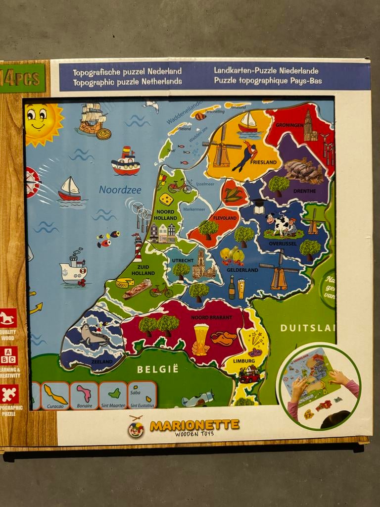 Topografische puzzel Nederland 14 stukjes, 2 tot 4 jaar, 10 tot 50 stukjes, Nieuw, Ophalen of Verzenden