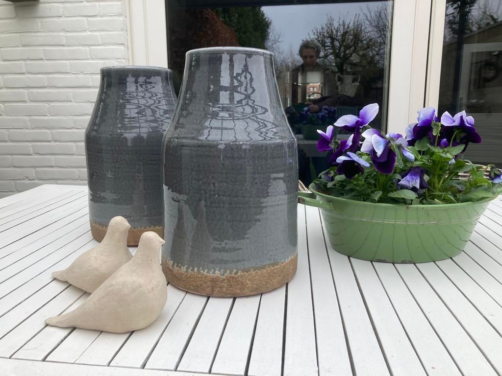 Potten vazen blauw keramiek, Tuin en Terras, Ophalen, Rond, Binnen, Zo goed als nieuw