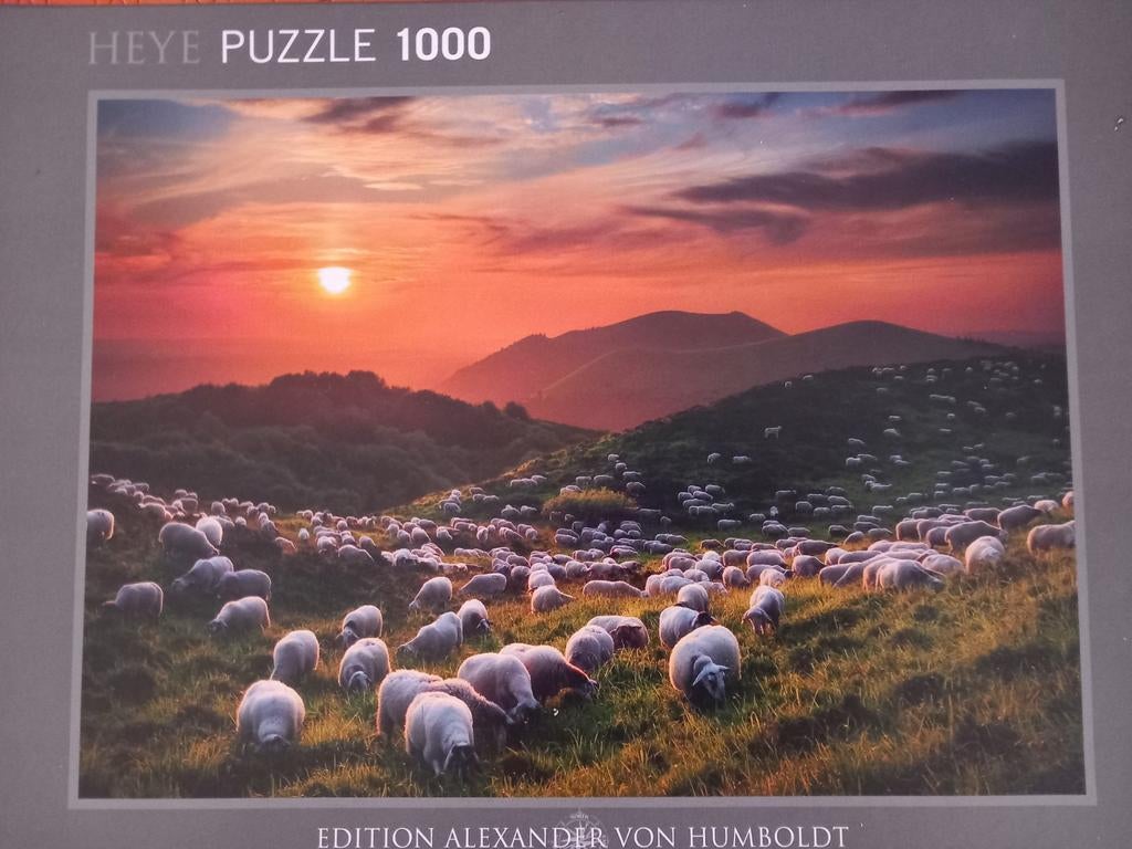 Mooie puzzel schapen Heye: sheep and volcanoes 1000 stukjes, Ophalen of Verzenden, 500 t/m 1500 stukjes, Zo goed als nieuw