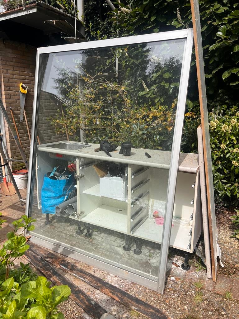 Grote ramen met aluminium frame, Ophalen, Gevelraam of Ruit, Gebruikt, 160 cm of meer