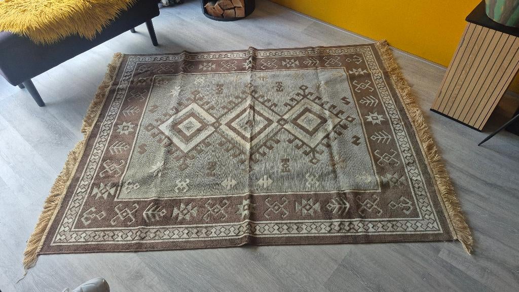 vintage handgeknoopt  Perzische tafelkleed, Ophalen of Verzenden, Zo goed als nieuw, Rechthoek, Binnen