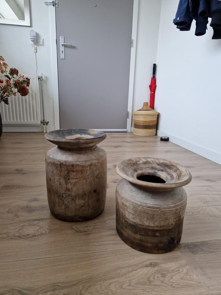 2 x rustieke houten kruik, Huis en Inrichting, Woonaccessoires | Overige, Ophalen