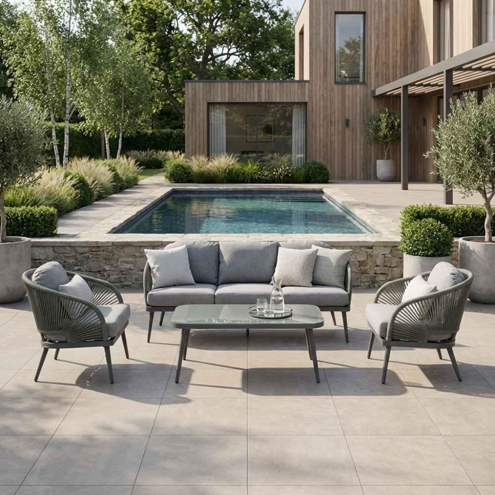 Nova stoel-bank loungeset olijfgroen | aluminium + rope, Ophalen, 5 zitplaatsen, Aluminium, Zo goed als nieuw