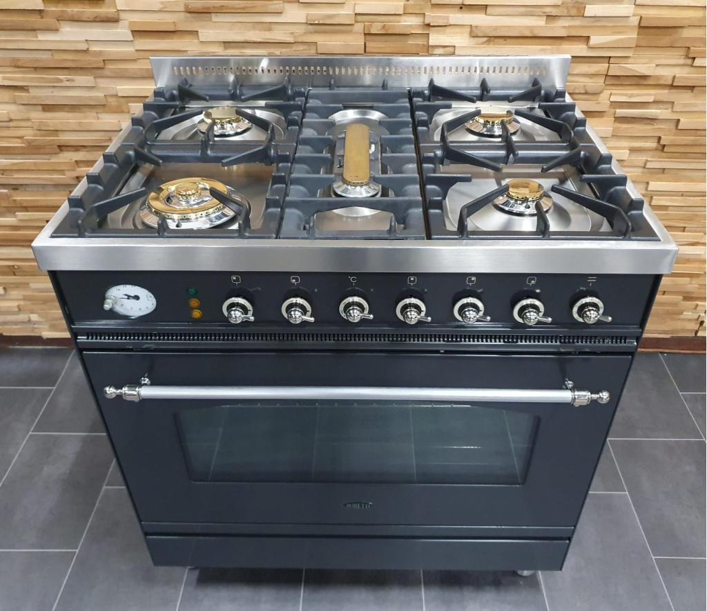 🔥Luxe Boretti Fornuis 80cm antraciet & rvs 5 pits 1 oven, Witgoed en Apparatuur, Fornuizen, Niet ingevuld, 60 cm of meer, Niet ingevuld