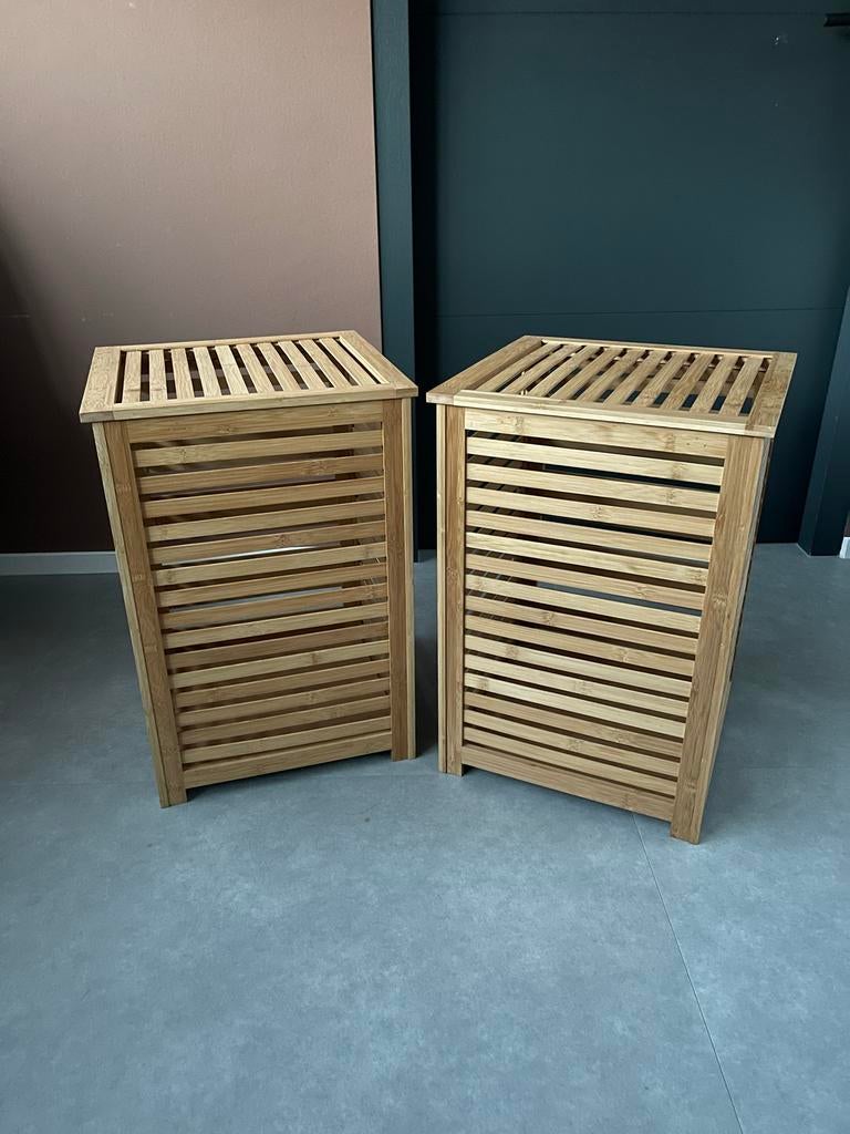 Bamboe wasmanden/opbergmanden met deksel, Ophalen, Mand, Vierkant, Zo goed als nieuw