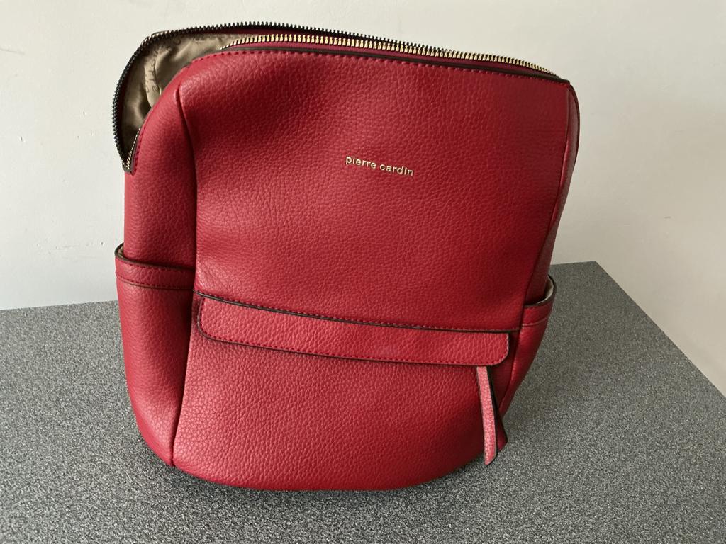 Pierre Cardin Rode Leren Rugzak, Overige merken, Ophalen of Verzenden, 30 tot 45 cm, Minder dan 25 cm