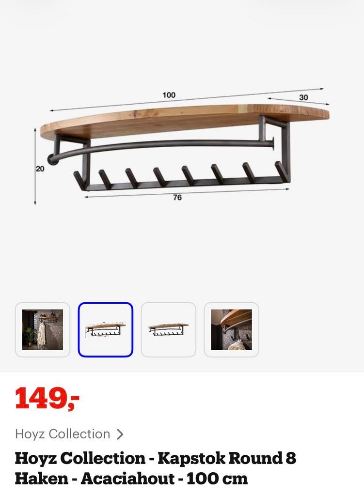 Kapstok met hangers en haken aan de muur, Zo goed als nieuw, Minder dan 100 cm, Hout, Ophalen