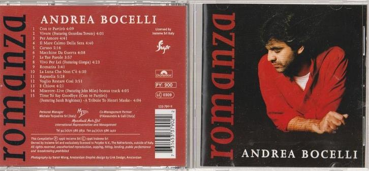 Andrea Bocelli - Romanza^^, Cd's en Dvd's, Cd's | Pop, Zo goed als nieuw, 1980 tot 2000, Ophalen of Verzenden