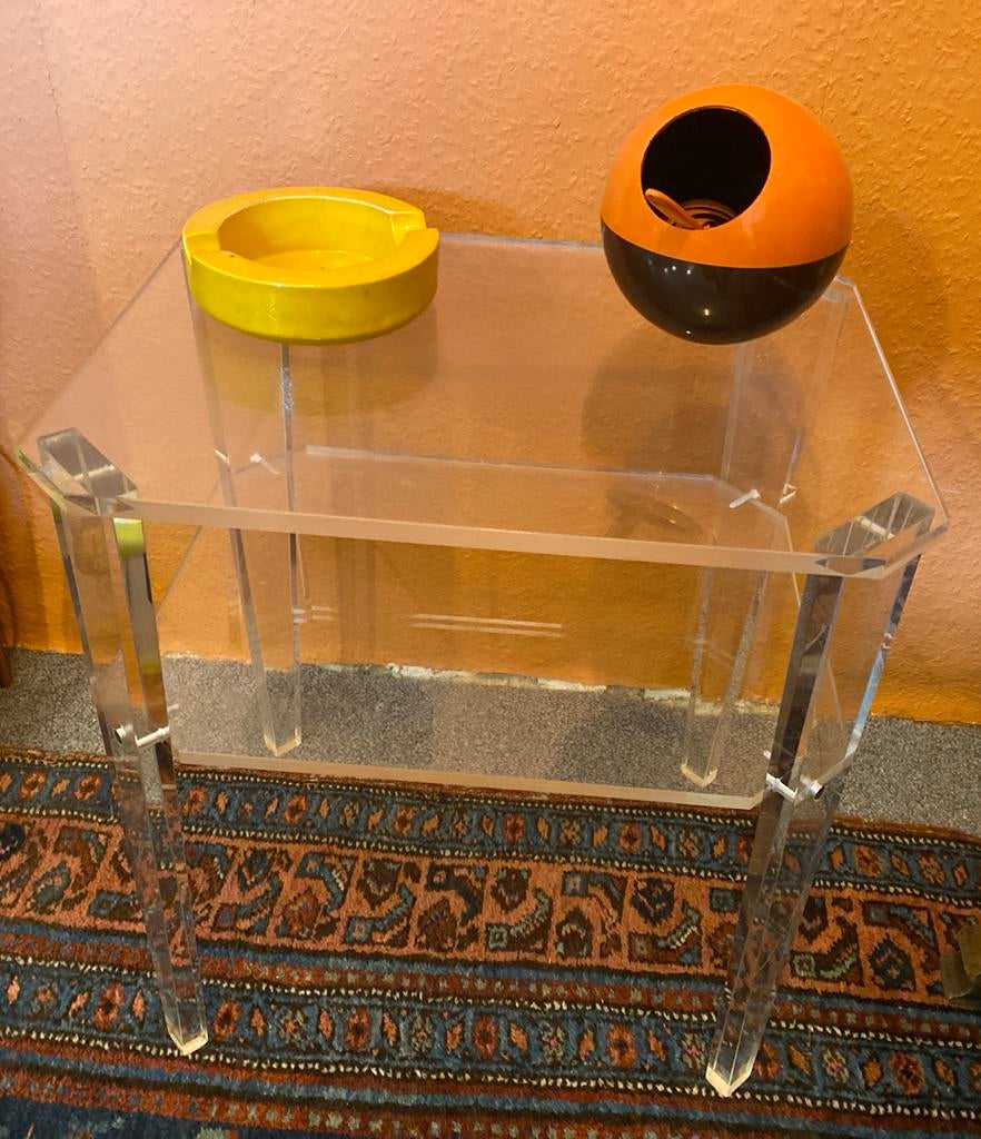 Retro Transparante Bijzettafel met Twee Niveaus, Gebruikt, Rechthoekig, Ophalen, 45 tot 60 cm