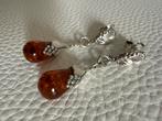 H052/S269 Vintage Zilveren  Art Deco AMBER druppel oorbellen, Gebruikt, Verzenden, X, Zilver