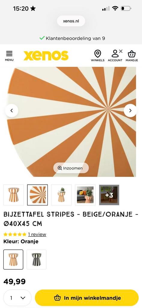 Gestreepte bijzettafel Xenos, Ophalen, Minder dan 55 cm, Rond, Zo goed als nieuw