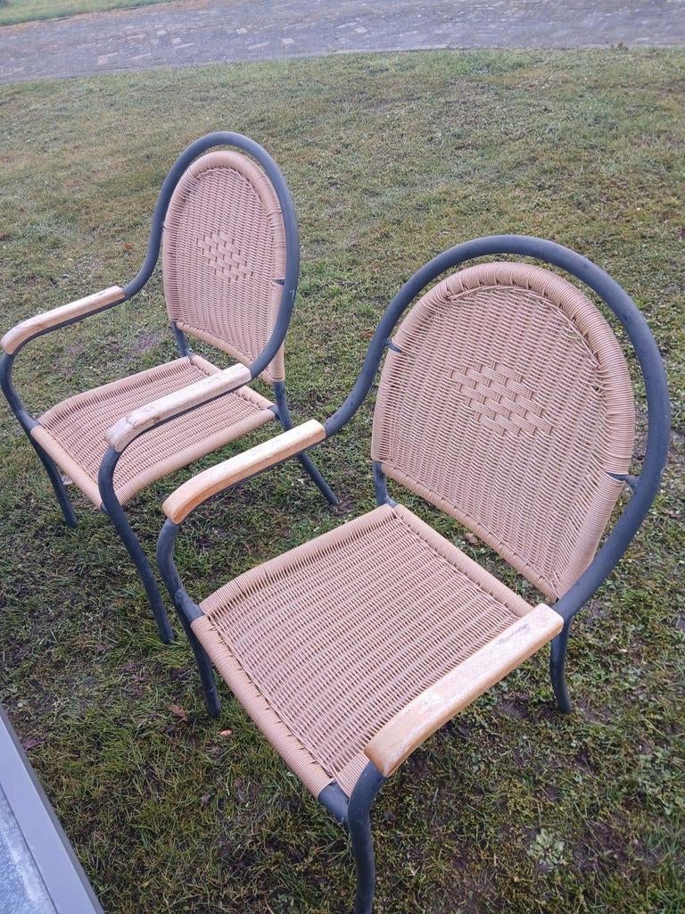Stapelbare tuinstoelen, 5 stuks, wicker en metaal, Ophalen, Gebruikt, Metaal, Vijf, Zes of meer stoelen