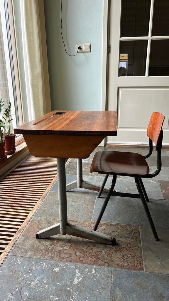 Vintage schoolbankje met stoeltje, Antiek en Kunst, Ophalen